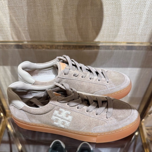 Tory Burch Leigh T-Logo Color Block Suede Leather Sneaker